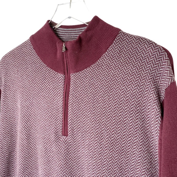 NWT Alan Flusser Quarter Zip Herringbone Knit Sweater Burgundy XL - Picture 5 of 11